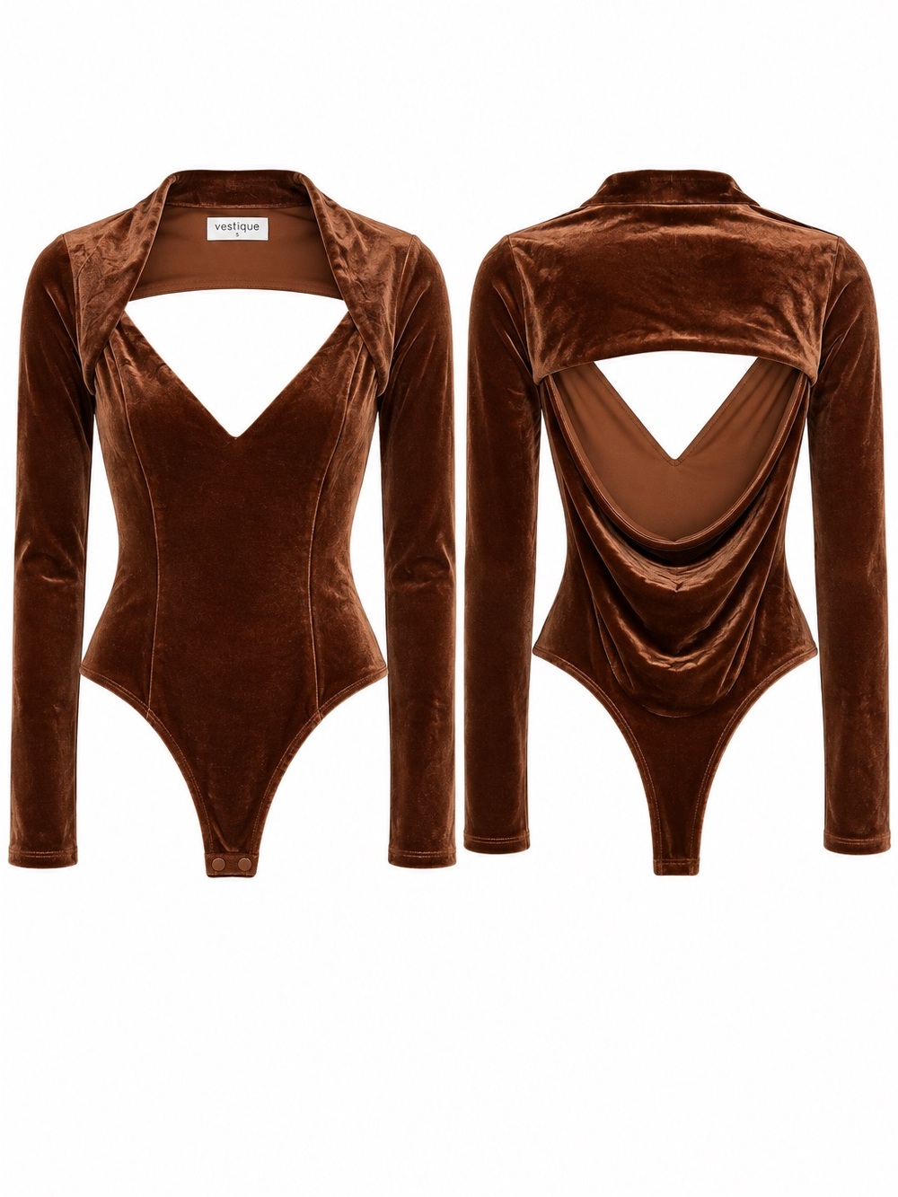 Vestique Boutique Brown Velour Body Suit Long Sleeve size Small